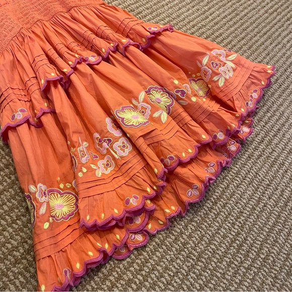 Alivia Perla Coral Smocked Waist Embroidered Floral Dress Medium - Picture 4 of 9